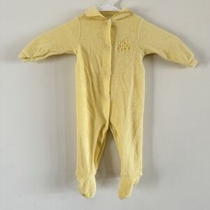VTG 90s Carters One Piece Sleeper Pajama Terry Cloth Yellow Giraffe 0-3 Mos Snap